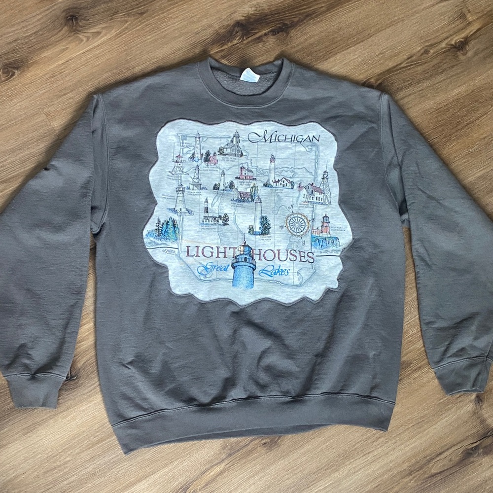 Michigan Lighthouses Crewneck- upcycled